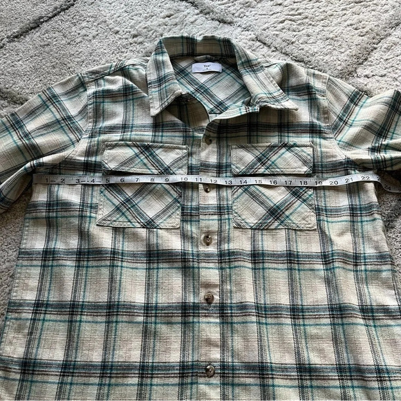 TNA Plaid Oversized Shirt button front flannel Fiona cream brown blue medium - Picture 10 of 13